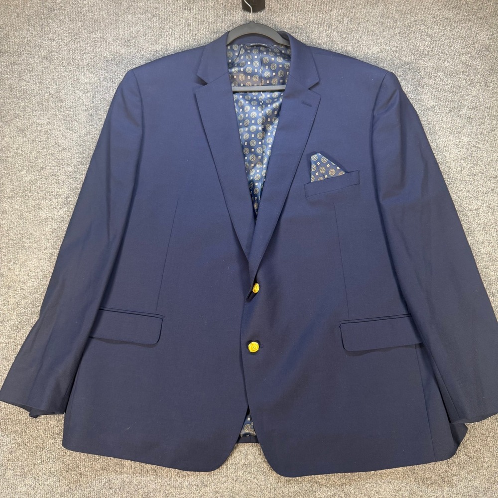 Ralph Lauren Mens Navy Blue Wool Blend Coolmax Blazer Sport Coat Gold Button 50R